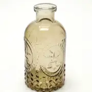 Smokey Amber Colored Glass Round Vintage Style Bottle /Vase with cork H = 5.5 in