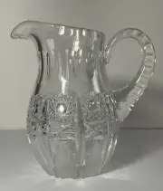 Vintage Crystal Clear Glass Pitcher Diamond Cut Glass Etched Glass 5-6"