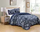 Better Home Style 3 Piece Navy Dark Blue Luxury Lush Soft Floral Flowers Pais...