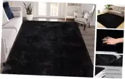 Fluffy Shaggy Area Rug 6x9 for Living Room, Solid Soft Plush 6x9 Feet Black