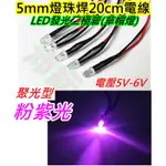 粉紫光 5V-6V LED草帽燈5MM【沛紜小鋪】LED模型燈 LED指示燈 發光二極體 直接通電5V-6V就會亮