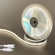 Clearhill 12V COB 480LED Strip Lights,16.4FT/5M（No Power Supply）,Natural White 4000K,480LEDs/M,with 5521DC Male and Female Connectors,8mm Width,CRI90,Electroplated Double-Sided Panel,IP20,for Indoor