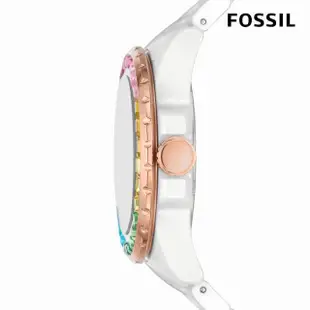 【FOSSIL 官方旗艦館】FB-01 漸變彩虹環刻七彩指針女錶 白色陶瓷錶帶手錶 37MM CE1129(母親節)