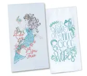2 Beach Themed Kitchen Towels Flour Sack Embroidered Dish Towel White Dishcloths
