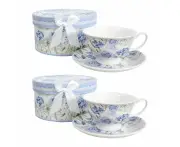 2x 2pc LVD Hydrangea Ceramic Tea Cup & Saucer Teatime Home/Kitchen Drinkware Set