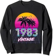 [X.Style] 40 Years Old Birthday for Men Women Born 1983 Retro 80s Palm Sweatshirt ds630 Sweater (L) Black