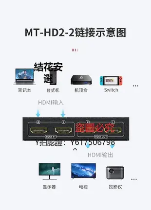 全館免運 切換器邁拓維矩MT-HD2-2 HDMI切換器分配器 2進2出帶遙控 高清3D 1.4版 可開發票