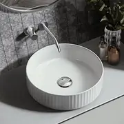 Simplus Round Bathroom Ceramic Basin Vanity Sink Hand Wash Bowl Above Counter for Bath Toilet Countertop High Gloss White, 36cm x 36cm x 11cm