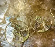 Brass tree of life spiral earrings