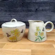 Bumble Bee and Flower Sugar Bowl with Lid and Creamer Pitcher Set by Blue Sky