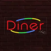 NEW "DINER" w/COLOR BORDER 30x12x1 INCH LED FLEX WINDOW/WALL INDOOR SIGN 30782