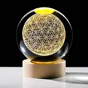 Arikyrist 3D Engraved Flower of Life Crystal Ball, Laser Engraved Grid Flower of Life Sphere Home Decoration, Crystal Engraved Sacred Geometry Glass Sphere Paperweight Ornaments Gifts for Men Women