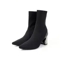 在飛比找momo購物網優惠-【viina】彈力鏡面高跟襪套靴-黑(短靴裸靴)