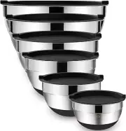 Mixing Bowls with Airtight Lids，6 Piece Stainless Steel Metal Nesting Storage