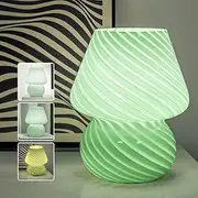 Clora Mushroom Lamp Glass Table Bedside Lamps Translucent Vintage Style Striped Night Light Home Decor (Dark Green)