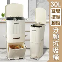 在飛比找momo購物網優惠-【isona】30L 二層垃圾桶 腳踏式按壓 奶油風 分類垃