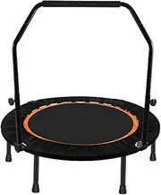 Fitness Trampoline with Adjustable Handle,Mute Foldable Trampoline Mini Exercise Rebounder for Adults Kids Indoor/Garden Workout Equipment,Maximum Load 200Kg,Black,48in