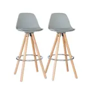 NNEDSZ 2 PU Leather Padded Barstools (Light Grey/Wood) with Metal Footrest