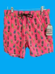 NWT Party Sharks Swim Trunks Size XL Shorts Hot Pink W/Pineapples Quick Dry