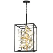 Large Black and Gold Lantern Chandelier 4-Light Modern Farmhouse Pendant Ligh...