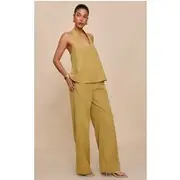 Sand Tailored Wide Leg Drawstring Pants, Sand