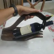 Thai Teak Wood Wine Bottle Holder Rack Finger Handcraft Decor Collectible Brown