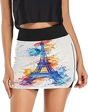 [RPLIFE] Watercolor Eiffel Tower Women's Running Skirt, Casual Mini Skirts, Dry Fast