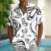 Men's Liquid Metal Shirt Summer Shirt Button Up Shirt Short Sleeve Fashion Casual Outdoor Vacation Dailywear Summer Spring Turndown 3D Print Collared Shirts Fr