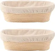 Set of 2 10inch Oval Shaped Banneton Brotform Bread Dough Proofing Rising Rattan Basket & Liner Combo