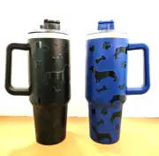 DACHSHUND 40 Oz Tumbler Surround Image w/ Handle Black or Blue NEW