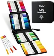 Ohuhu Markers for Adults Coloring Books No Bleeding 80 Colors Pens for Journaling Water-Based Coloring Markers Dual Tips Extra Fine & Brush Art Markers for Calligraphy Lettering Card-making