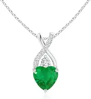 [Angara] Natural Solitaire Heart Emerald Pendant Necklace with Twisted Diamond Bale in Sterling Silver/14ct Solid Gold for Women | May Birthstone Jewellery for Her