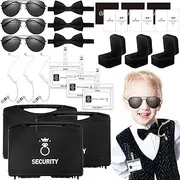 Mepase 24 Pcs Ring Wedding Security Set, Ring Bearer Box, Kids Sunglasses, Bow Tie, Security Earpiece, ID Badge Holder with ID Card, Task Card, Wedding Suitcase for Agent Proposal Gift Cosplay, Black,