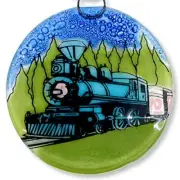 Ruth's Ethical Goods Train Christmas Tree Ornament - Art Glass Light Catcher