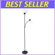 Compact Black Floor Lamp with White Shades and Reading Light - Perfect for Dorms