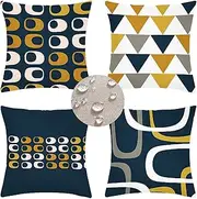 Cushion Waterproof Outdoor Cushion Covers 35x35cm Pack of 4 Double Sided Nordic Geometry Pillow Cases for Garden Chair Decor Weather Resistant Patio Cushion Covers