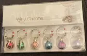 Art Glass Christmas Wine Charms Ornaments Assorted Colors Holiday Set of 6