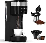 Single Serve Coffee Maker for K Pod & Ground Coffee & Teas, Single Cup Coffee Machine with 30oz Removable Water Tank & Self-Cleaning, 6 to 14 Oz Brew Size, for Home & Office, Stainless Steel
