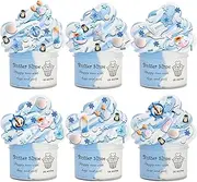 Yizeda 6 Packs Gradient Blue Slime Kit Blue White Dual Color Cloud Slime Crunchy Slime with Marine Animal Sticky Slime Party Favors for Girls and Boys Birthday Gifts Classroom Rewards 420ml