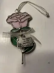 vintage stained glass Pink Rose flower sun catcher Charm Window Wall Decoration