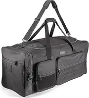 Fitdom 130L 36" Heavy Duty Extra Large Sports Gym Equipment Travel Duffle Bag W/Adjustable Shoulder Strap & 7 Compartments. Perfect for Soccer Baseball Basketball Hockey Football, Team Coaches & More, Black, Tactical Inspired
