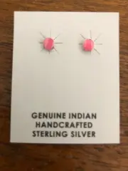 Native American Zuni Sterling 3/16" Pink Shell Stud Post Earrings Navajo Cute!!