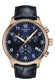 Tissot Chrono XL Collection Chronograph Leather Strap Watch, 45mm in Blue at Nordstrom One Size