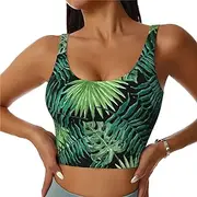 [CADREWY] Transparent Palm Leaf Pattern Print Lightweight Summer to Winter Fashion Women Sports Vest Yoga Workout Vest for Women