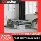 Metal Bed Frame White Steel 107x203 cm King Single Storage Headboard 2382