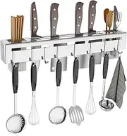Stainless Steel Knife & Chopstick Holder - Wall Mounted Multifunctional with 8 Hooks for Knives, Chopsticks & Rags in Home/Hotel