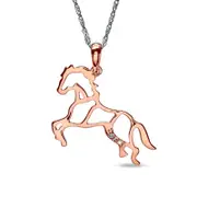 Natural Diamond Accent Stallion Horse Pendant in Rose IP Sterling Silver