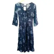Everly Boho Cottage Core Dress Small Dark Floral Peasant Festival 3/4 Sleeve
