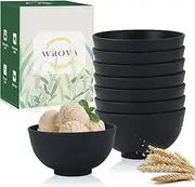 Wrova wheat straw snack bowls 10oz set of 8 - Unbreakable Dessert Bowls for kids - Mini Bowls for Ice Cream,Snack and Fruits - Microwave & Dishwasher Safe Appetizer Bowls - Black, bowl-10oz-bb