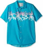 Quiksilver Men's Choppa Short Sleeve Woven BUTTON UP FRONT Top Turquoise M-XL
